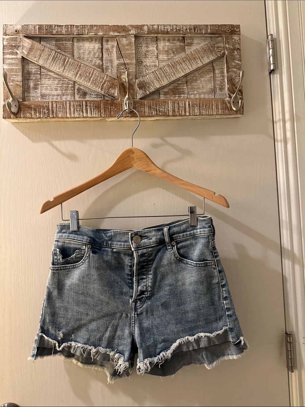Express Distressed Light Blue Denim Shorts